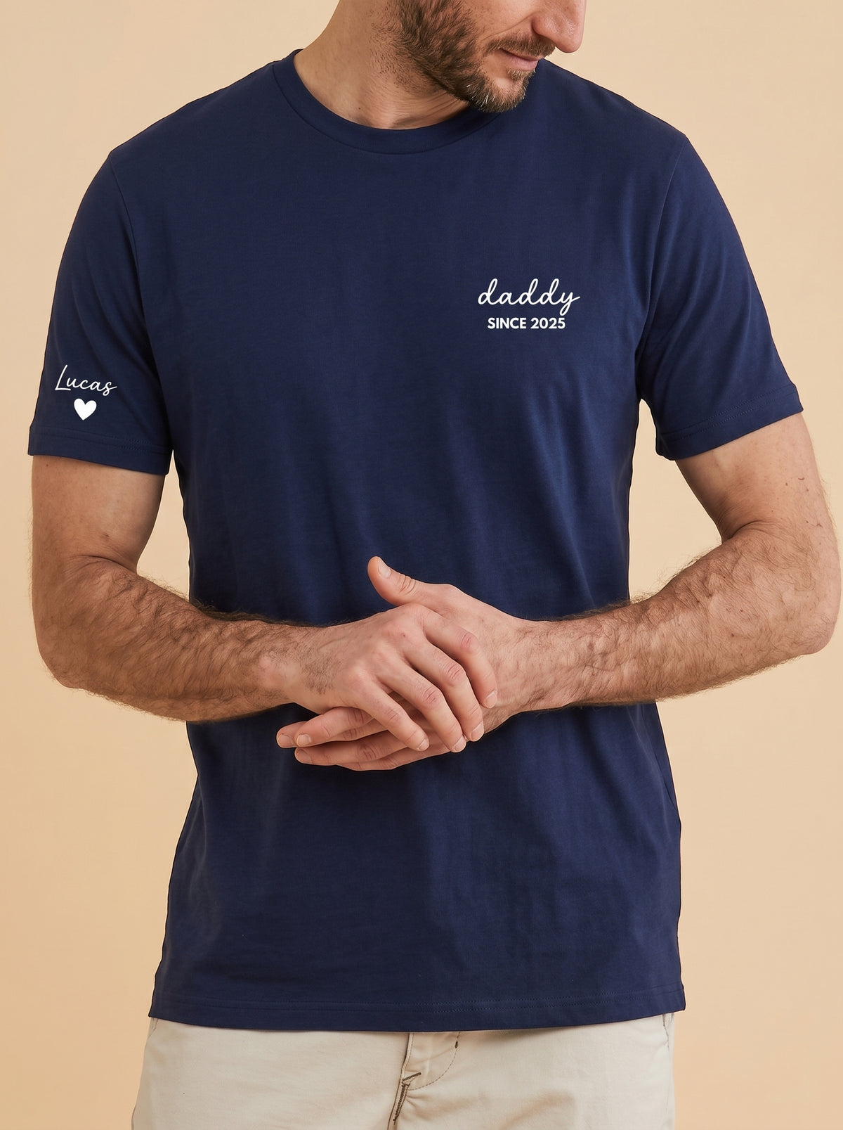 T-Shirt Dad Since Date on Heart and First Names on Sleeve