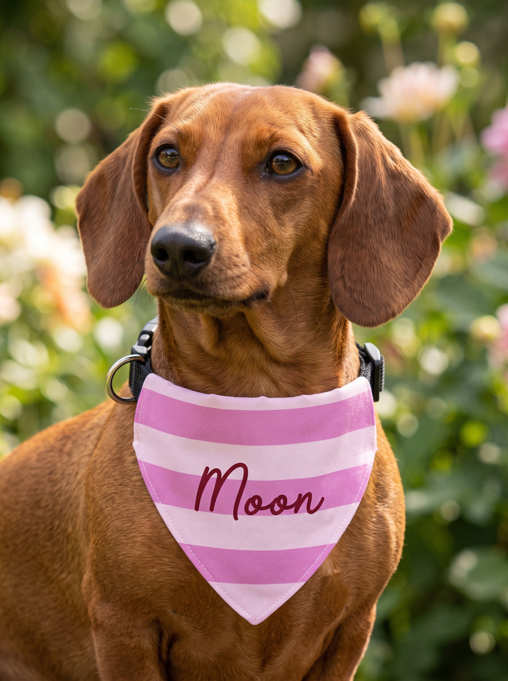 Pink Striped Pet Bandana with Custom Text