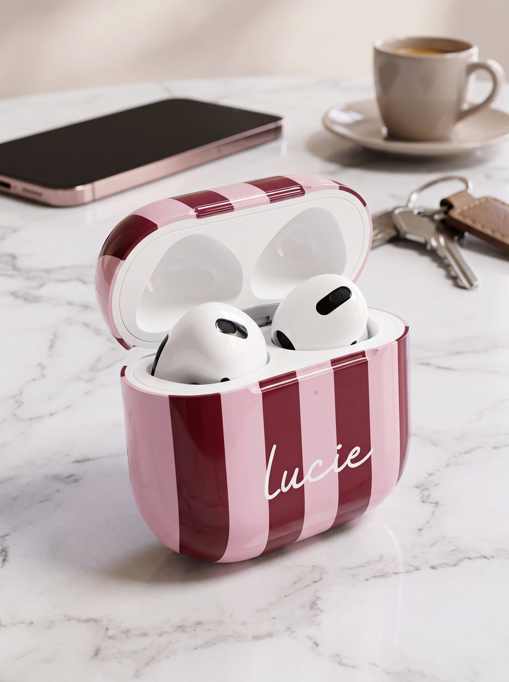 Red Striped AirPods Case with Personalized Name